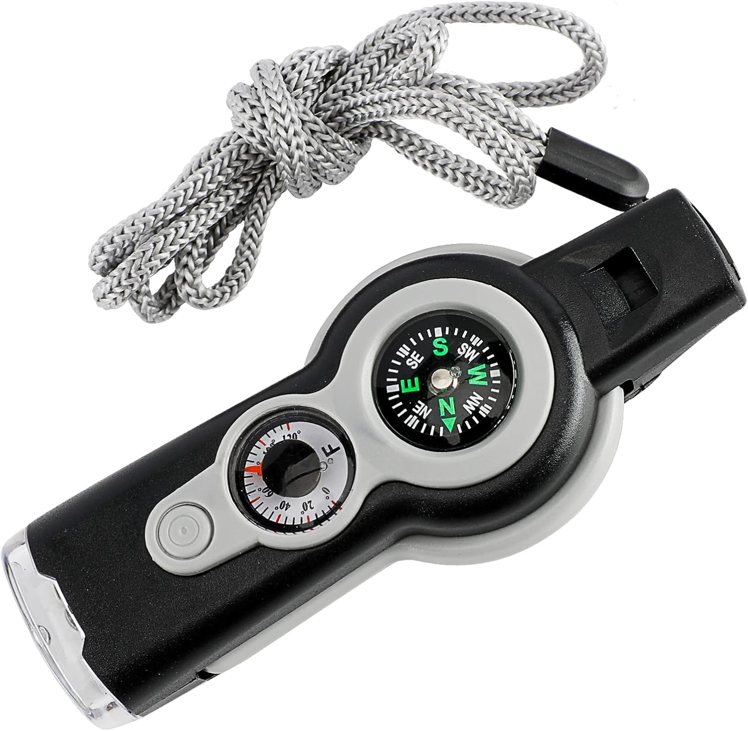 Compact 7-in-1 Survival Whistle with LED, Compass & More Compact 7-in-1 Survival Whistle with LED, Compass & More
