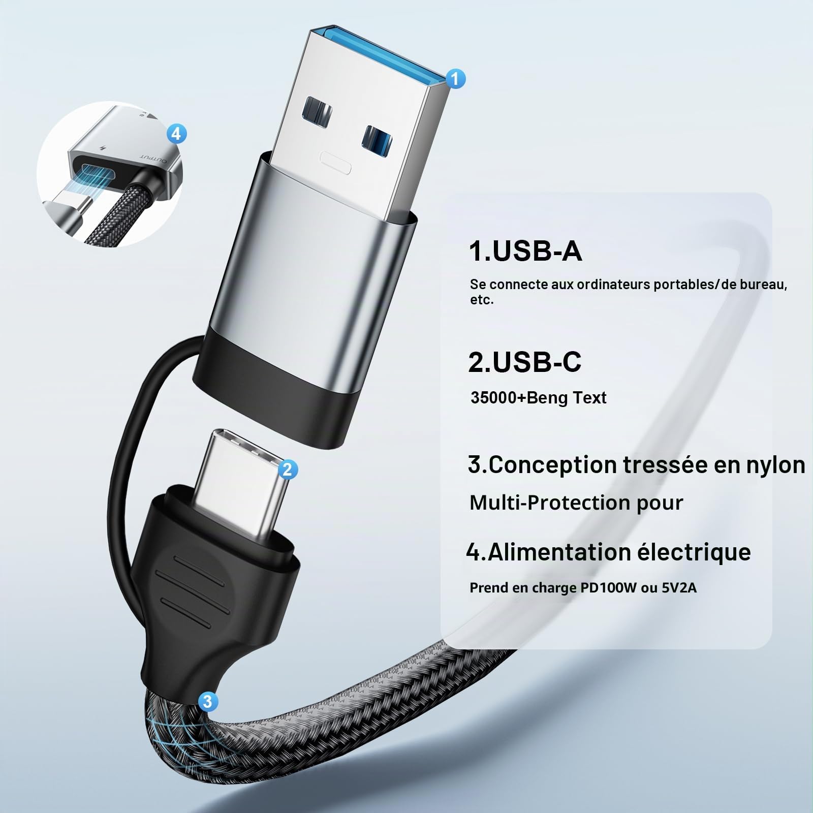 Papeaso USB 3.0 carte d'acquisition vidéo, HDMI vers USB-A/C avec PD, Capture Vidéo 1440P 30fps & 1080P 60fps, pour le Streaming, l’Enseignement, la Visioconférence ou la Diffusion en Direct