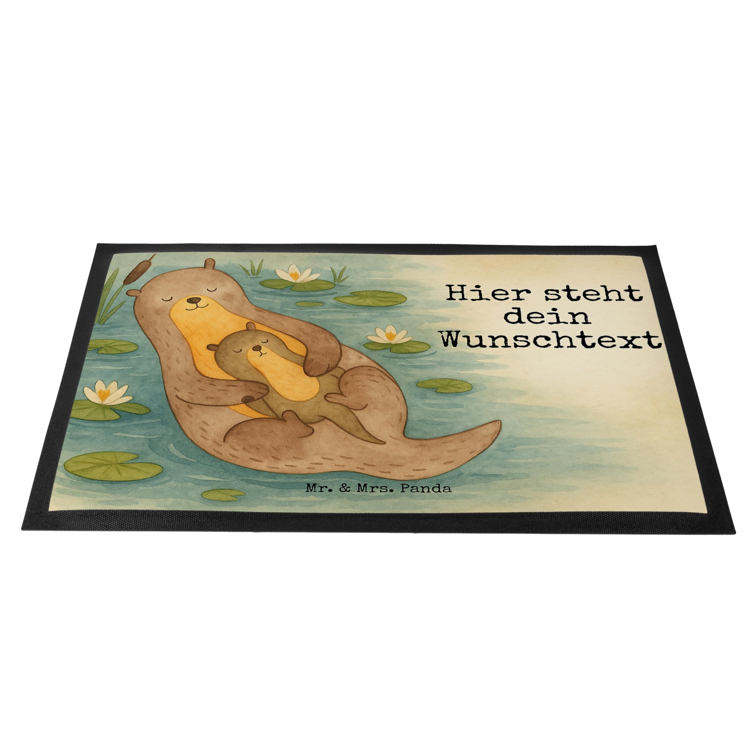Mr. & Mrs. Panda Fussmatte personalisiert Otter Kind Design 40 x 60 cm - Geschenk, Fußabtreter mit Namen, Baby, Geburt, Mutter, Personalisierte, Fußmatte personalisierbar, Mama, Familie