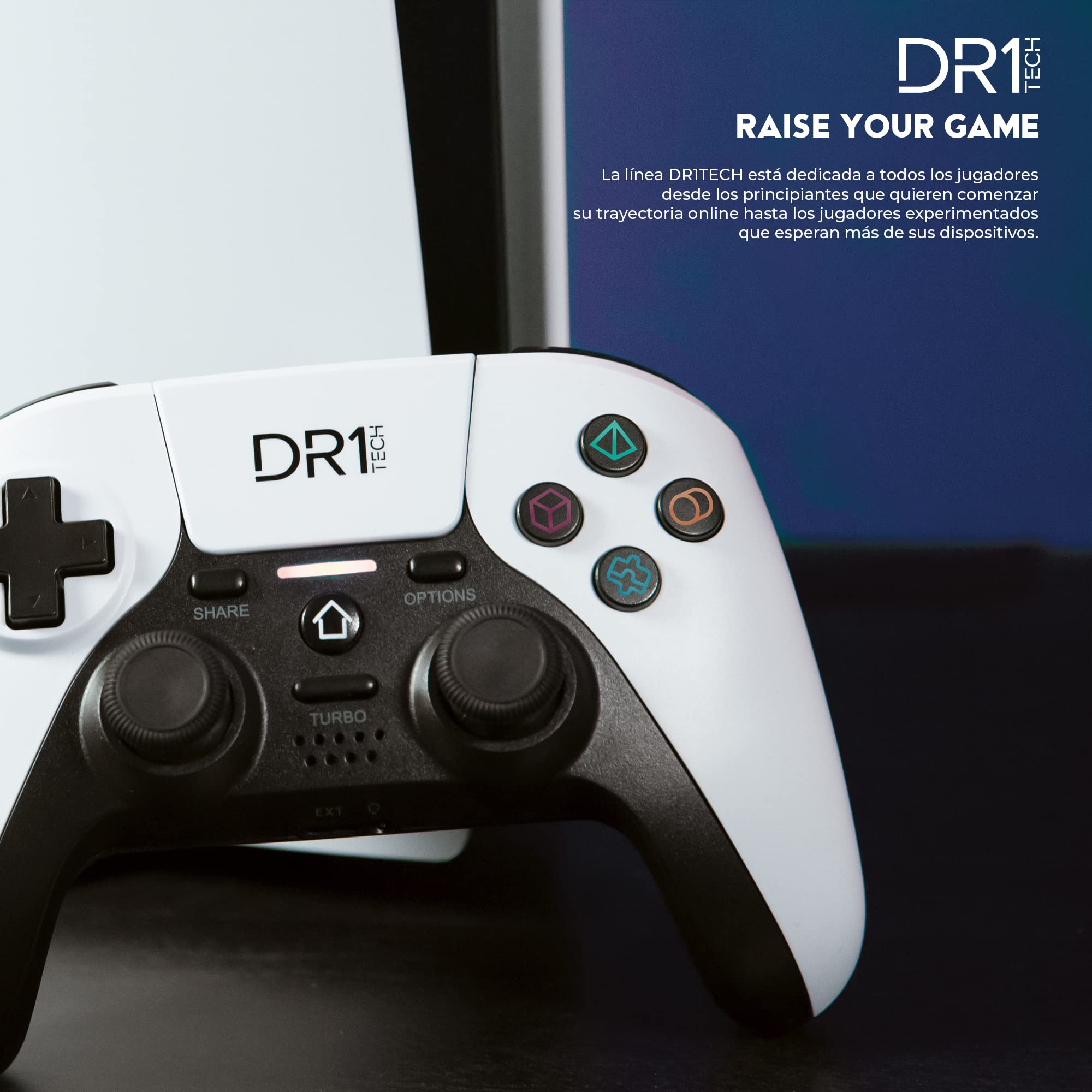 DR1TECH ShockPad II Mando Para PS4 / PS3 Inalambrico - Gaming Controller DESIGN NEXT-GEN Compatible con PC y IOS - Touch Pad Capacitivo y Doble Vibración (Azul)