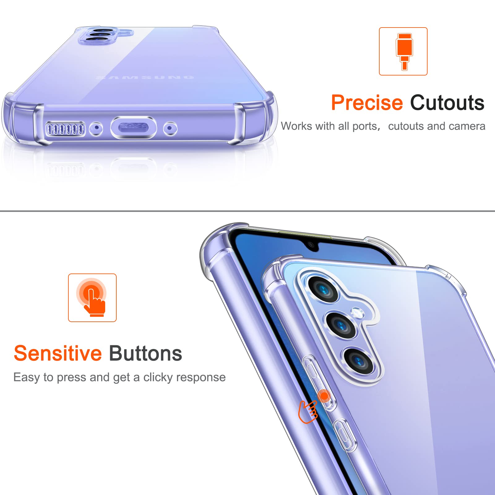 Lustree Back Cover Transparent Case Compatible with Samsung Galaxy A34 5G | Clear + TPU Case with 4 Corner Air Cushion Protection & Camera Protection | Slim& Stylus Cover — Amazon image 4