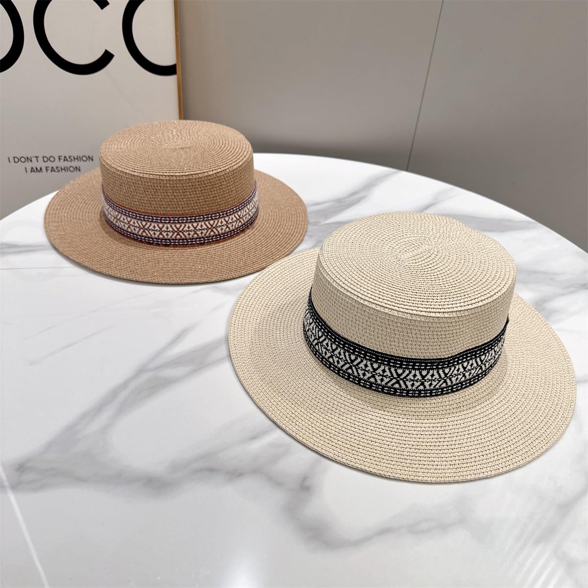 Sombrero de Paja Ajustable de Estilo Bohemio para Mujer,de Verano,con Parte Superior Plana,Transpirable,de ala Ancha,Ideal para Playa,Exteriores,Vacaciones y Viajes