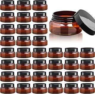 36 Pack 5 oz Plastic Jars with Lids, Round Refillable Clear Cosmetic Containers Empty Body Butter Jars Travel Containers for Lotions, Cosmetics, Cream, Body Scrub, Brown
