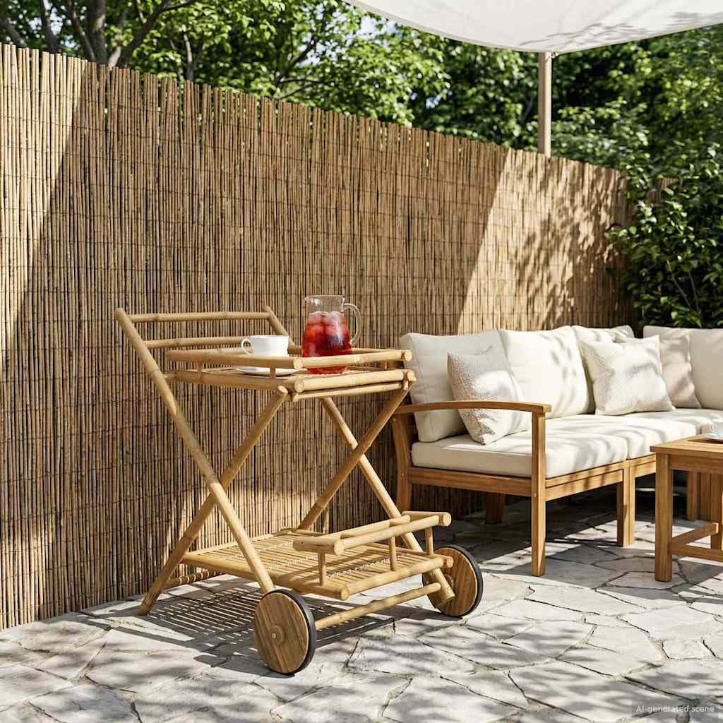 vidaXL Carrello da Servizio con Ruote Naturale 79 x 67,5 x 84 cm bambù, Carrello da tè in Bamboo Moderno e Resistente, Versatile per Interni ed Esterni, Pratico e Compatto con Ruote