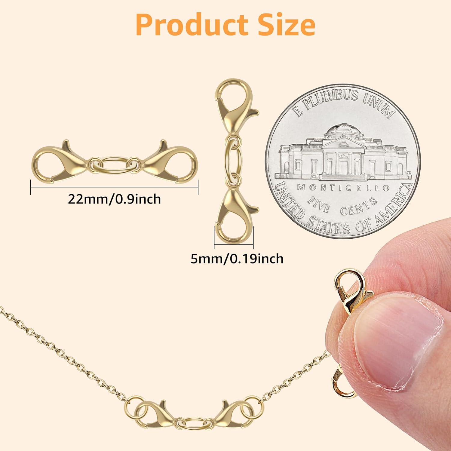 50Pcs Double Lobster Clasp Extender Gold Double End Design Necklace Extender Clasp Closures Jewelry Converters Connector for Women Necklace Clasps Bracelet Extension DIY Jewelry Making Accessories - Image 3