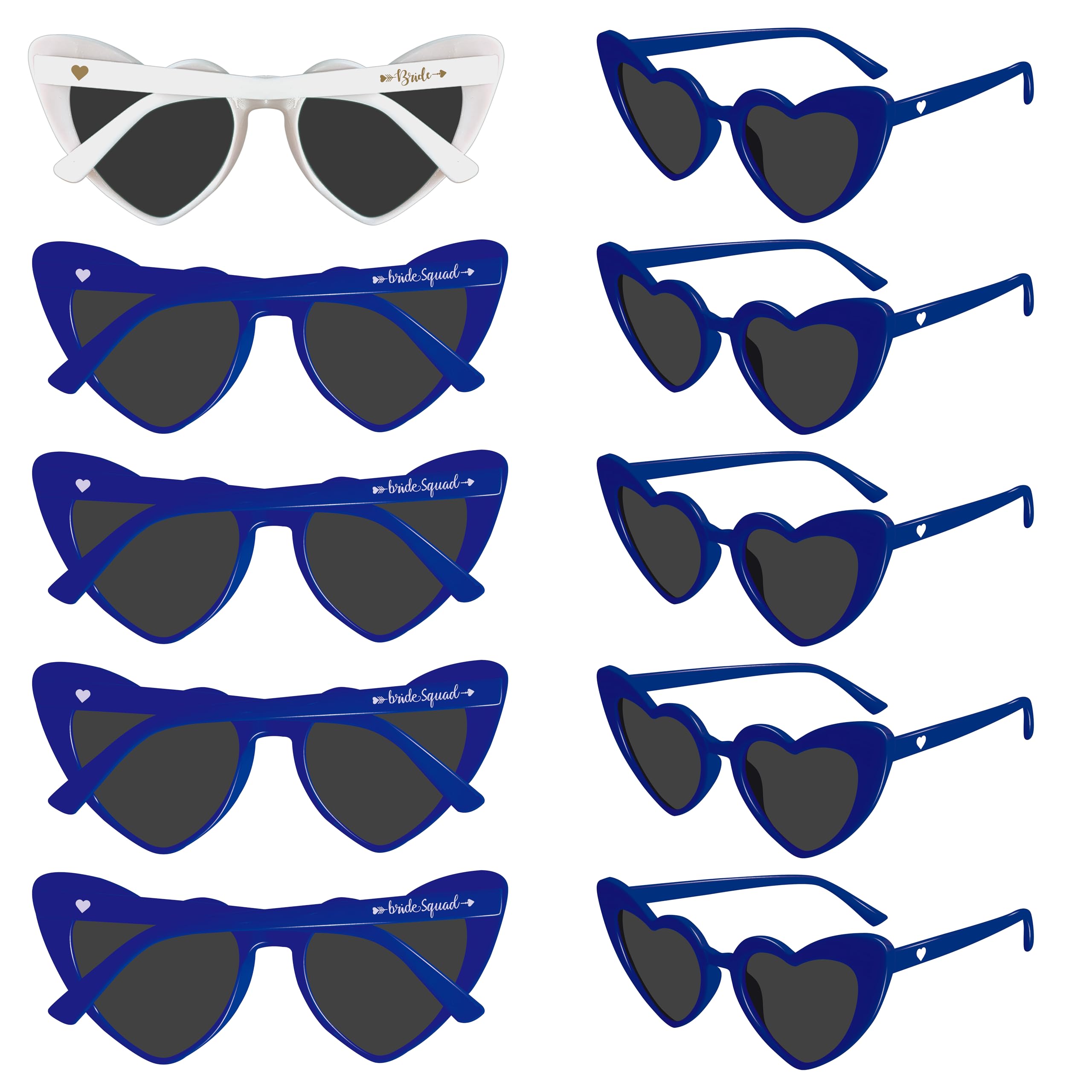 PartyGifts&beyond Bachelorette Sunglasses Heart Sunglasses 10 Packs Bride Squad Sunglasses for Bachelorette Party Favors