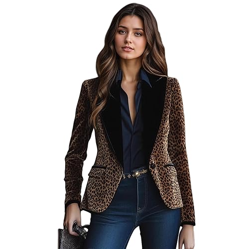 Women's Leopard Print Blazer - Classic Button Up Fitted Business