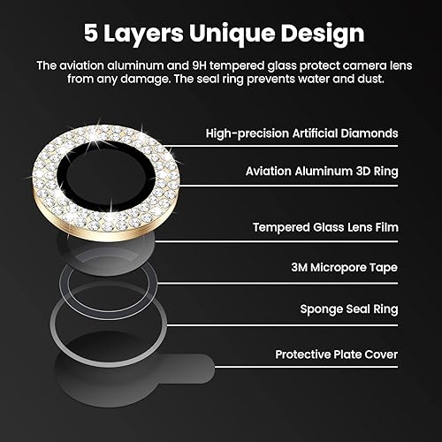 Miniatura 11 de Tensea Protector de lente de cámara para iPhone 14 Pro/iPhone 14 Pro Max, protector de pantalla de vidrio templado 9H, protector de anillo Purpurina