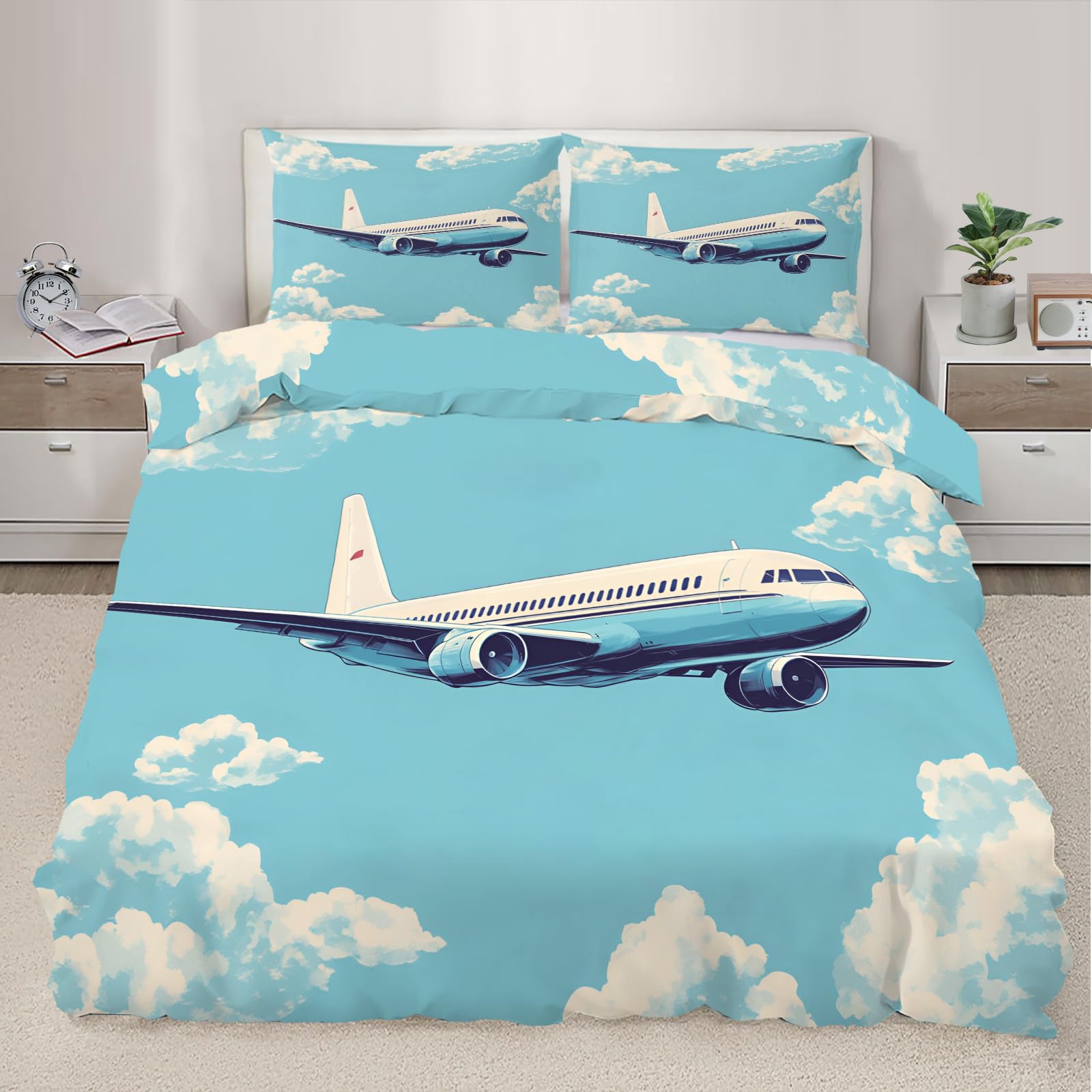QDJKBL Vintage Airplane Duvet Cover Aircraft Comforter Cover Super King Duvet Covers Retro Aviation Themed Bedding Set Cute Children'S Bedroom Comforter Set Ultra Soft