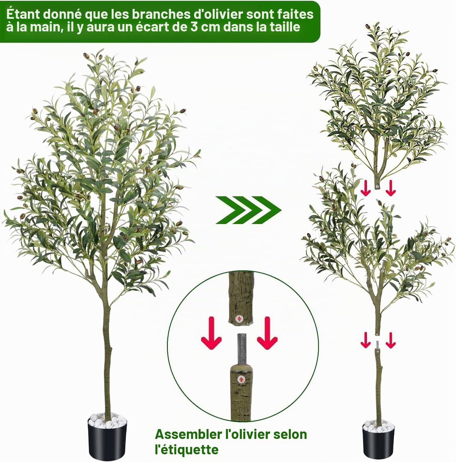 Olivier Artificiel 180 cm Grande Plante Verte Artificielle Faux Arbre Olivier Fausse Plante pour Maison Jardin Balcon Bureau et Décoration Intérieure et Extérieure