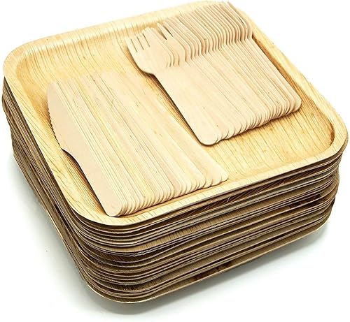 Atmos Green Paquete de 100 platos llanos cuadrados de hoja de palma de 6 pulgadas, compostable, desechable, premium, resistente, ecológico,