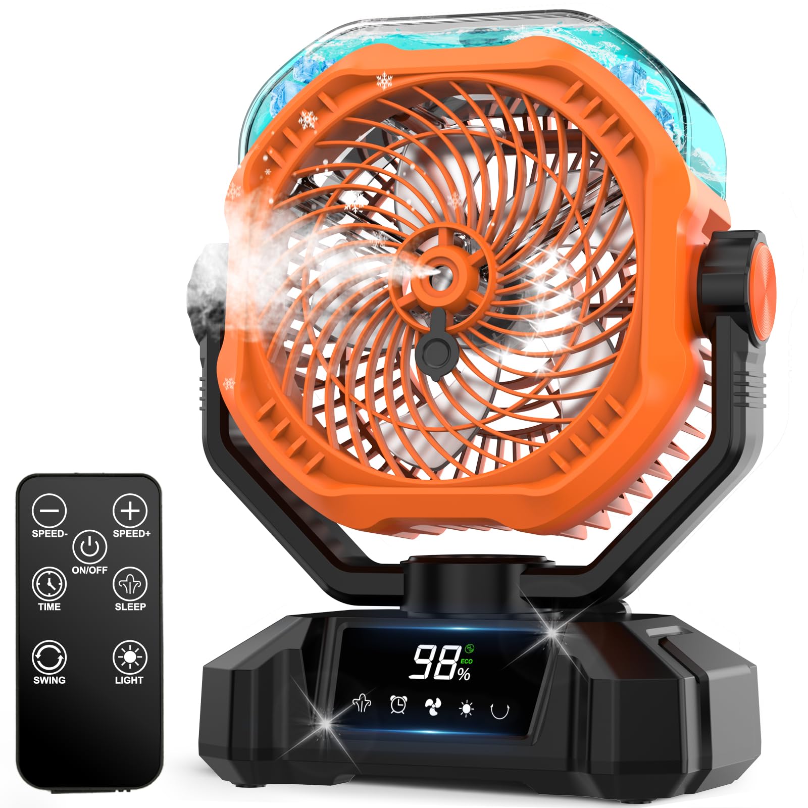 Camping Ventilador con Nebulizador,20000 mAh Recargable Vibración Automática Ventiladors para Tienda de Campaña al Aire Libre con Remoto,Ventilador de Escritorio USB de 5 Velocidades para Pesca,Picnic