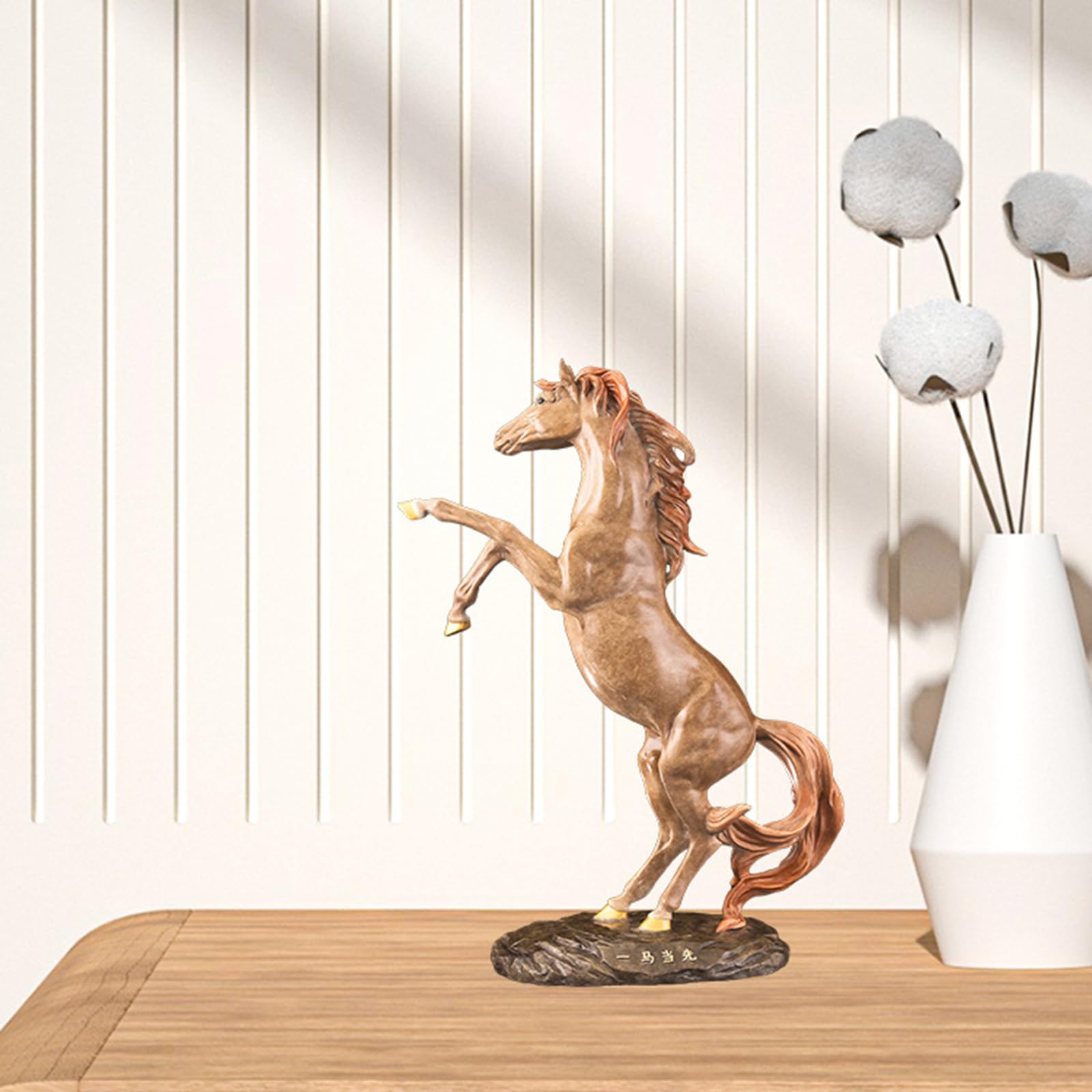 Figura de caballo de latón pintada color, escultura de caballo encabritado