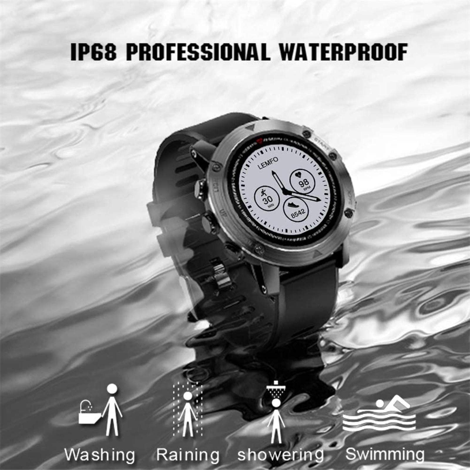 KANBUN Inteligentny zegarek IP68, wodoodporny smartwatch GPS, krokomierz, pulsometr, wiele trybów sportowych, zegarek na rękę, męski (czarny)