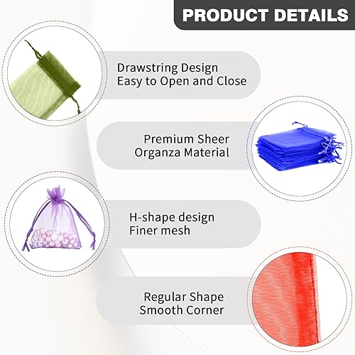 Miniatura 4 de BOEIAC Bolsas de organza, bolsa de organza transparente, 50 unidades, pequeñas bolsas de organza con cordón de 3 x 4 pulgadas, bolsas de regalo de