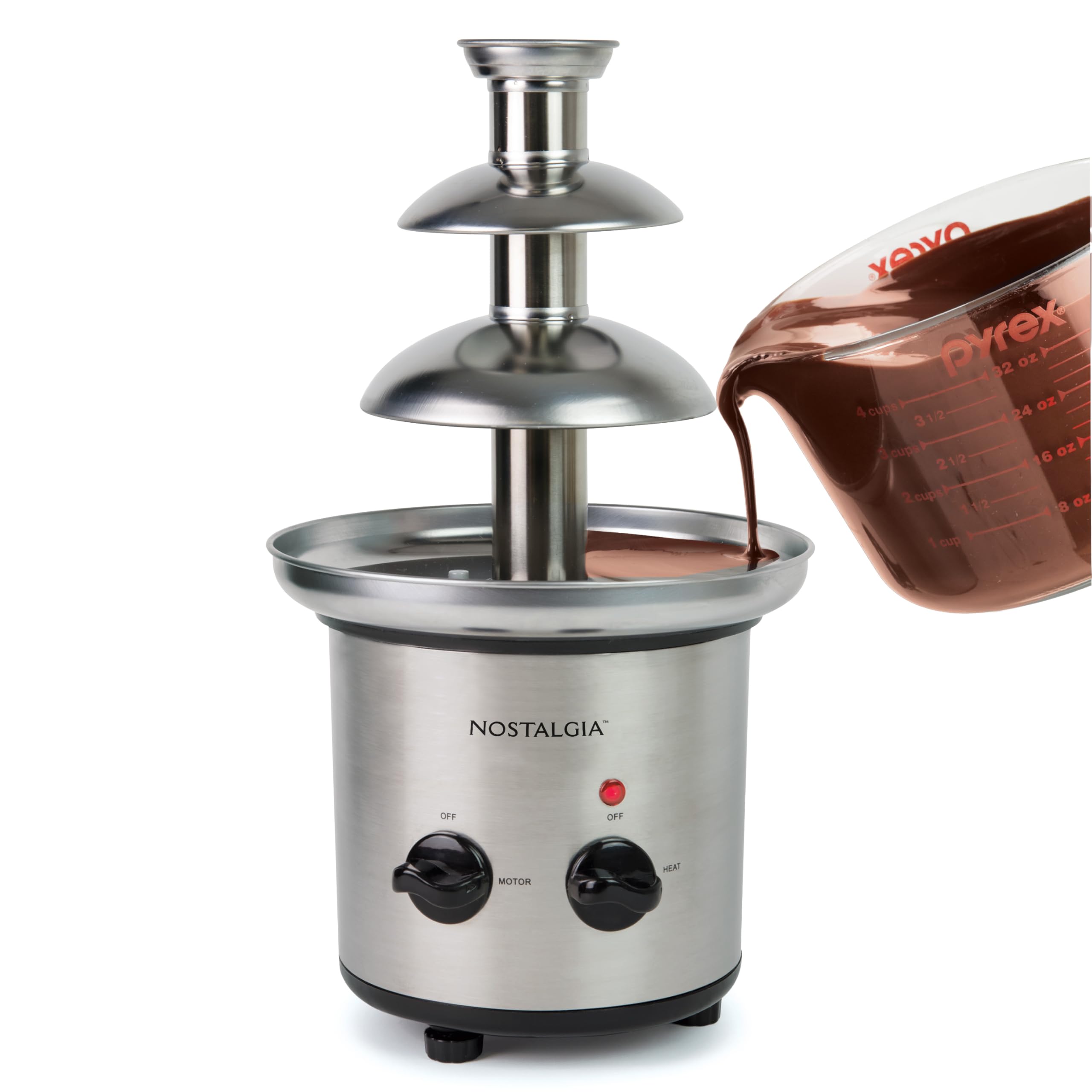 Nostalgia Fontana Cioccolato Elettrica a 3 Livelli, Macchina Feste, Scioglie Formaggio, Queso, Caramella e Liqueur per Immergere Fragole, Fette di Mela, Verdure, 936-ml, Acciaio Inossidabile