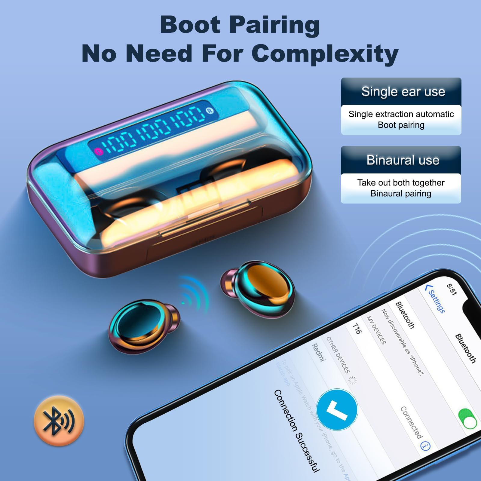 ecouteurs bluetooth sans fil - Écouteurs Bluetooth 5.1 Contrôle Tactile Ecouteur oreillette bluetooth sans Fil Ip7 Étanche Réduction De Bruit Écouteur Bluetooth Écouteurs Bluetooth avec Écran LED