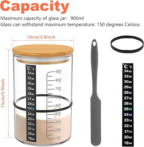 Miniatura 2 de Tarro básico de masa madre con tapa de madera de 30.4 fl oz, recipiente de inicio de masa madre, tarro de fermentación de masa madre transparente de