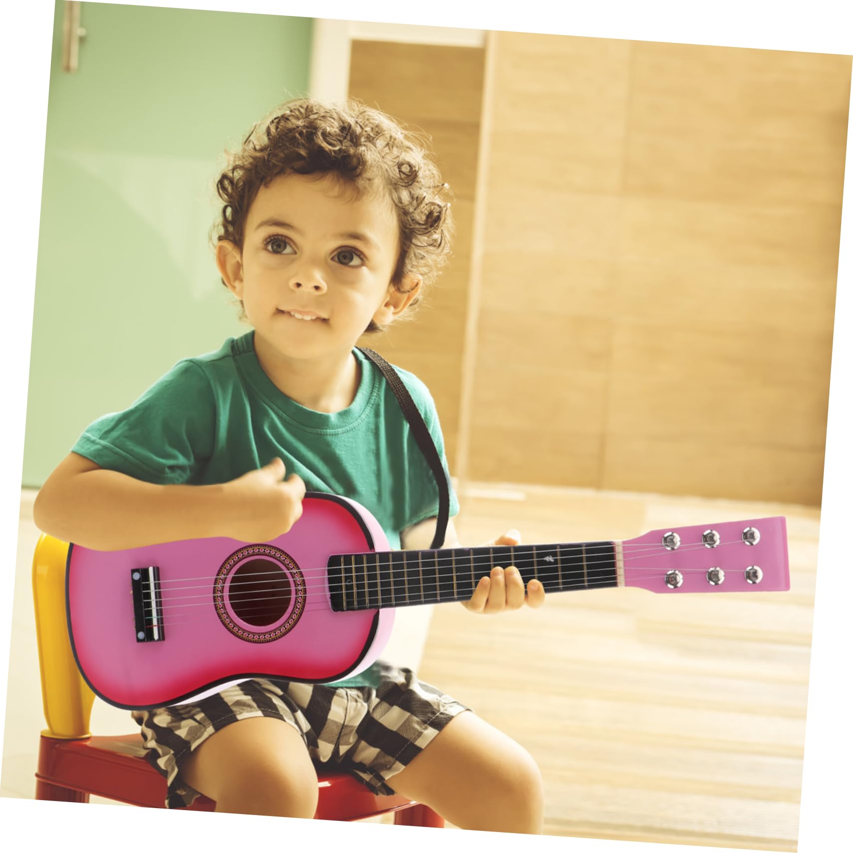 23 Instrumento Musical 6 Cuerdas Juguetes Guitarra para Niños Chicas Musicales Guitarra Juguete Guitarra Principiante para Niños Guitarras Rosa Madera Bambú Bebé
