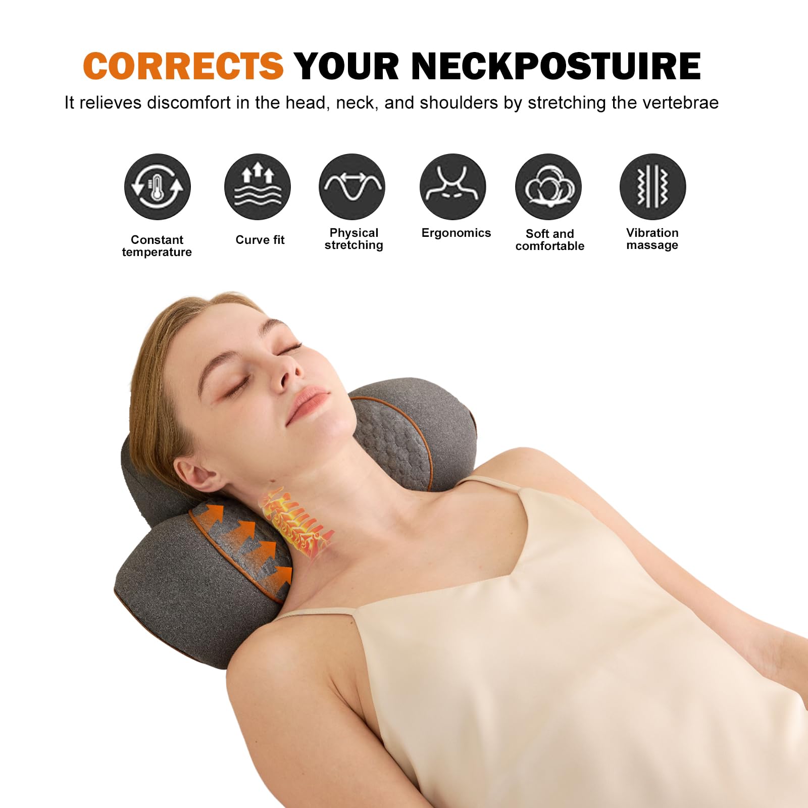 3-in-1 Rechargeable Neck Massager Pillow with Heat, Vibration, Traction Massager for Neck Pain and Hump Relief, Gifts for Men Women Home Office Travel - 5