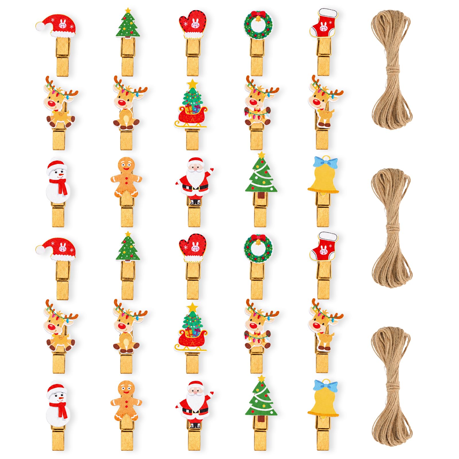 jijAcraft 30Pcs Christmas Wooden Pegs: 3.5cm Gold Christmas Mini Photos Peg
