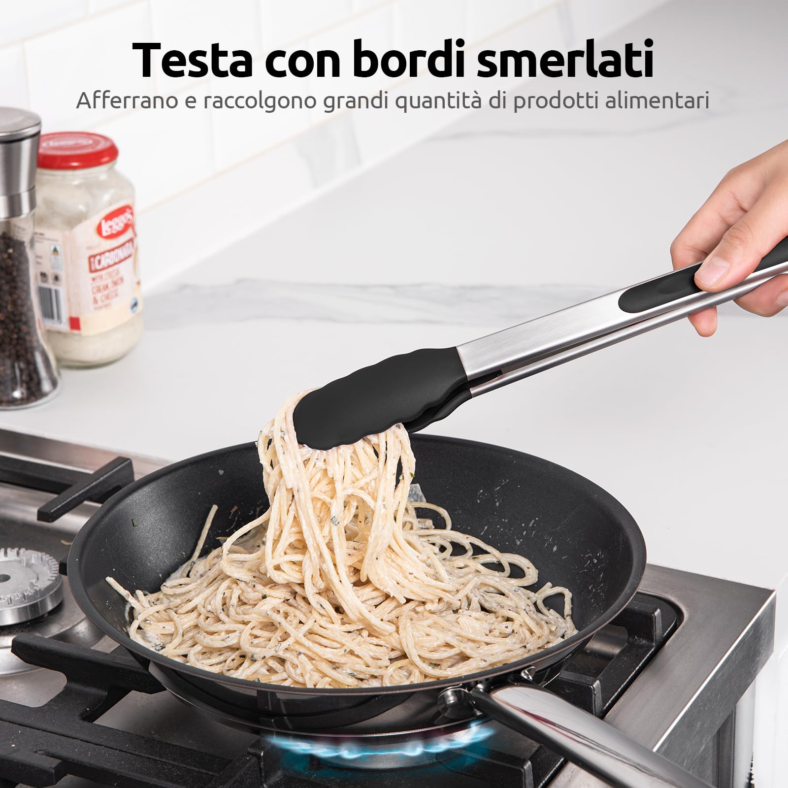 U-Taste Set di 3 Pinze Cucina, Pinze da Cucina in Acciaio Inossidabile 18cm, 23cm e 30cm con Spazzole in Silicone Antiaderente e Resistente al Calore 250°C per Uso Alimentare.(Nero)