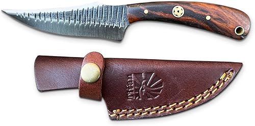 Titan International Knives Hoja de piel y caza con mango de madera de nogal incluye funda de cuero perfecta para acampar y actividades al aire libre