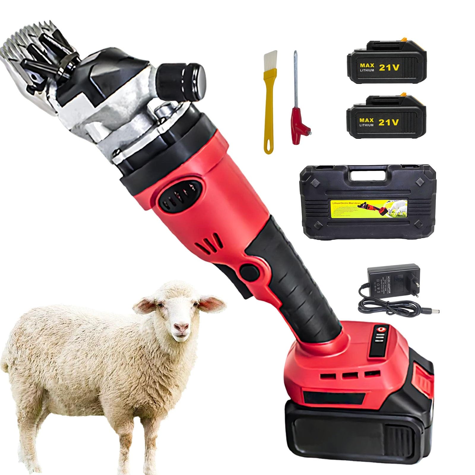 Professionale Tosatrice a Batteria 500W Motore Brushless, Tagliatore per Pecore e Rifinitura Tappeti Tufting, Kit con 2 Batterie 1350 RPM e Lama SK5