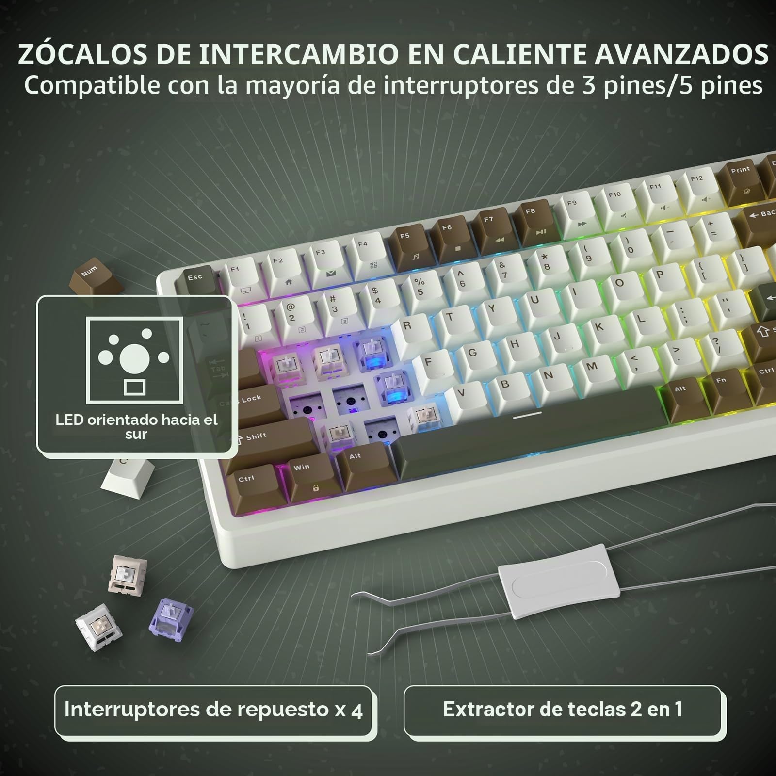 RK ROYAL KLUDGE Teclado mecánico inalámbrico F99 con almohadilla numérica, trimodo intercambiable en caliente 95% 100 teclas, teclado para juegos BT/2.4G/USB-C, teclado retroiluminado RGB para juegos