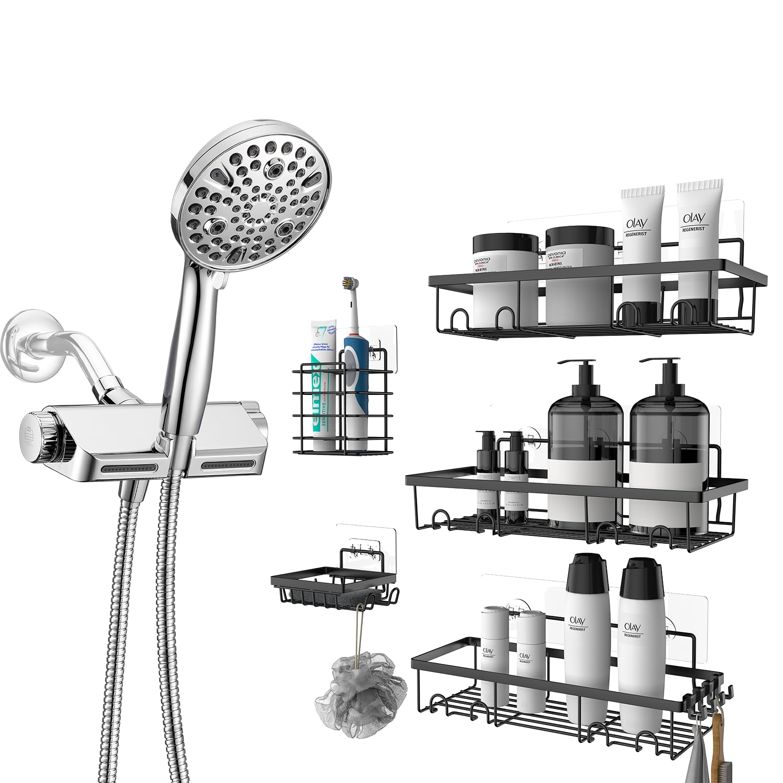 MakeFit Filtered Shower Head with Massage Function Shower Caddy 5 Pack