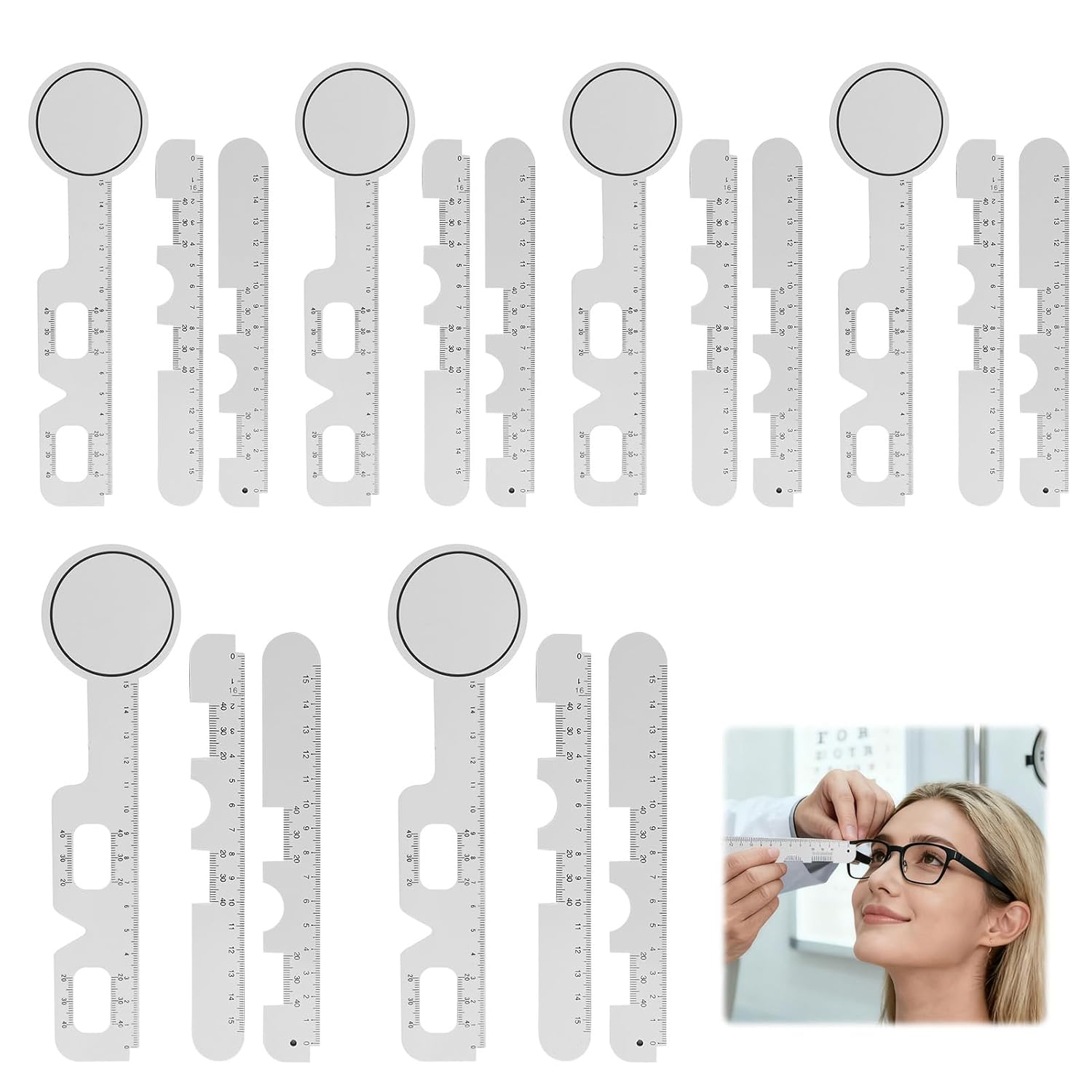 Pupillary Distance Ruler, PD Measurement Tool for Eyes, Transparent PD Ruler with Bridge Nose Design for Dual and Single Eye Pupil Distance Measuring (3 Style) (White 18 Pcs)
