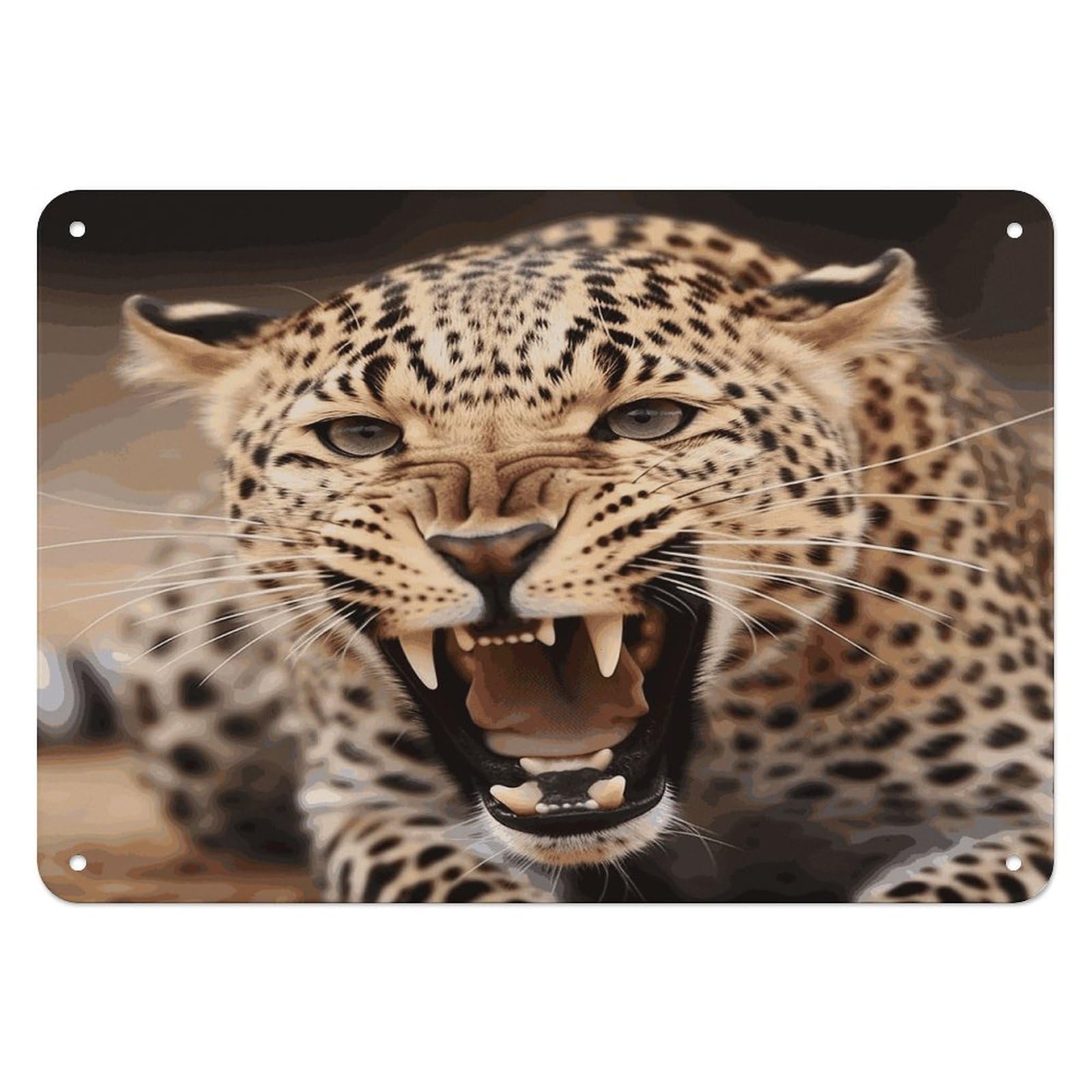 Fekiloot Style Leopard Roars Cool Animal Wall Decor Iron Painting Metal Sign