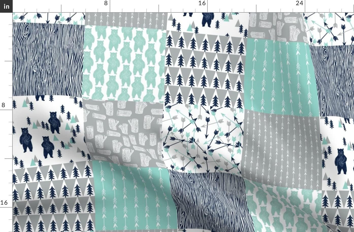 Spoonflower Fabric - Forest Bear Quilt Navy Mint Grey Kids Nursery Boy Printed on Organic Cotton Sateen Fabric by The Yard - Sewing Quilting Apparel Home Decor