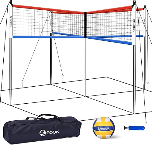 GOOX Juego de 4 redes cuadradas de voleibol, red de voleibol para 4 personas para patio trasero, playa, césped, red de voleibol cuadrada portátil de