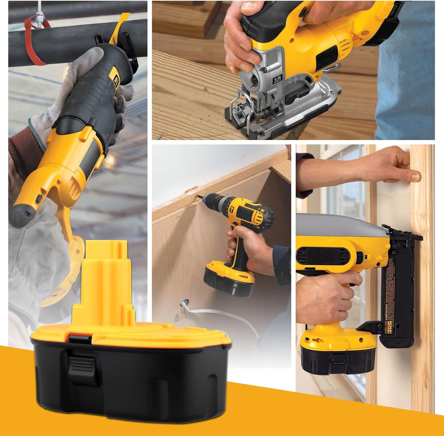 2-Pack 4500mAh Ni-Mh Replacement for Dewalt 18V Battery and DC9310 Charger Compatible with Dewalt 18 Volt XRP Batteries DC9096 DC9098 DC9099 DW9098 DW9095 DW9096 DW9099 DE9039 DE9095 DE9096(Yellow)