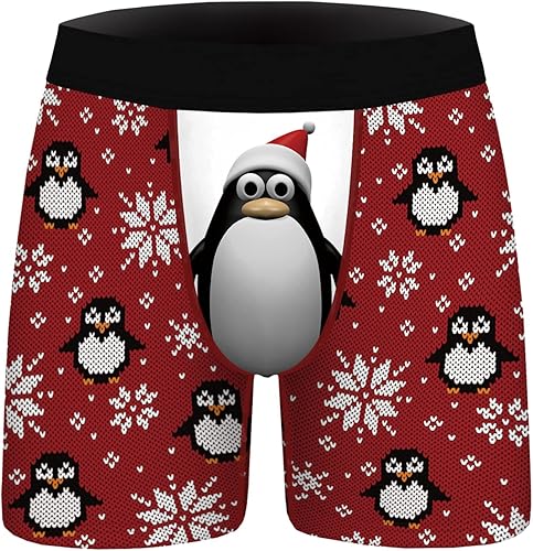 Ainuno Ropa interior de Navidad para hombre, divertidos regalos de broma, novedad divertida, calzoncillos tipo bóxer sin bragueta