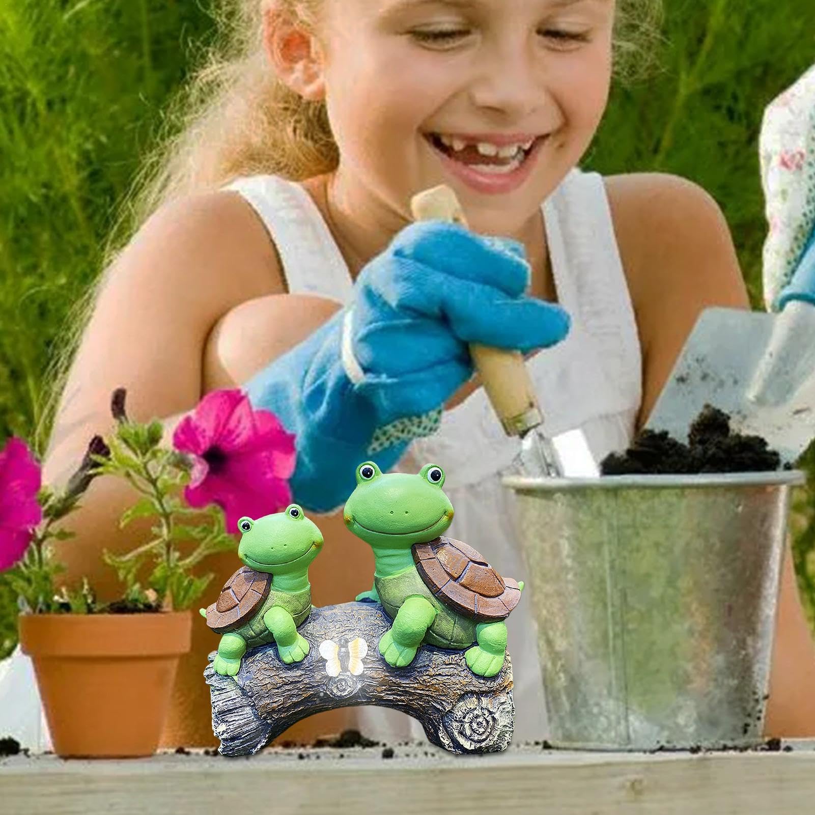 Dekoracja żółwi z żywicy ogrodowej | Figurki żółwi z żywicy LED | Światło Dekoracja ogrodu | Materiał żywiczny do użytku na zewnątrz | Idealny na trawniki, balkony, krótkie