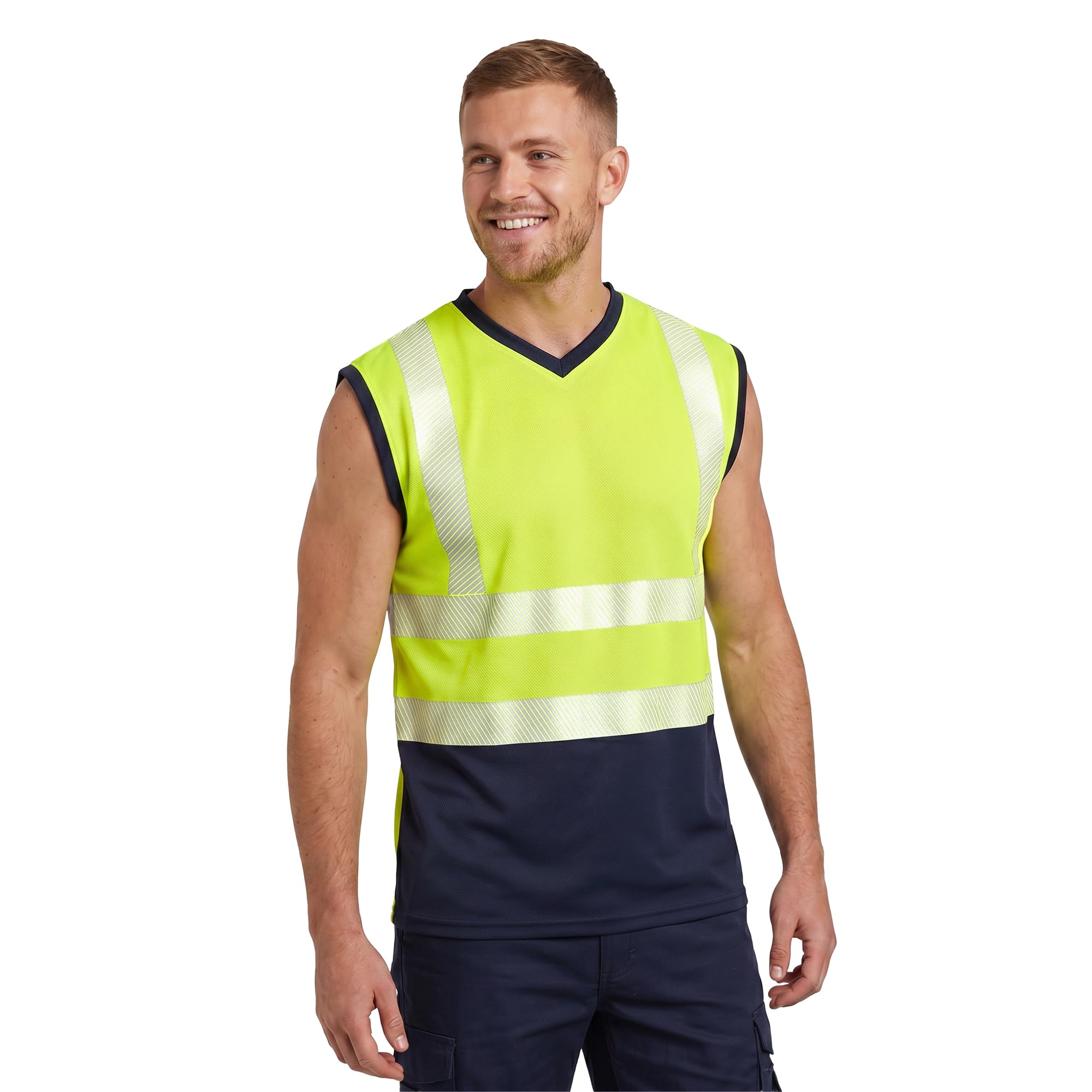 Golomak Hi Vis Viz Work Sleeveless -V Neck T-Shirt Reflective Vest (M)