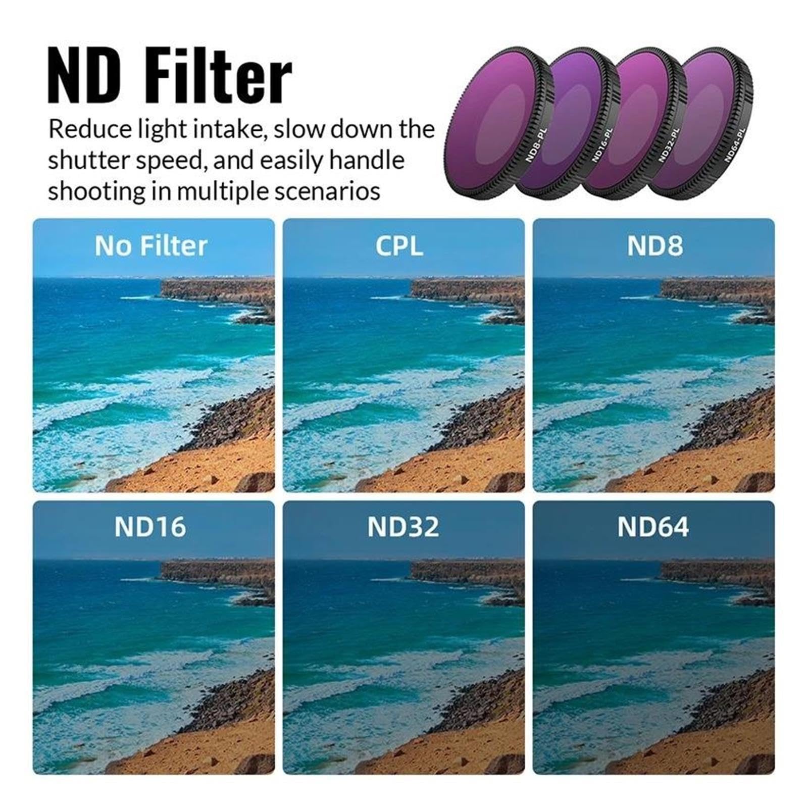 Juego de filtros ND/PL 4 en 1, Compatible con dji, ND8PL ND16PL