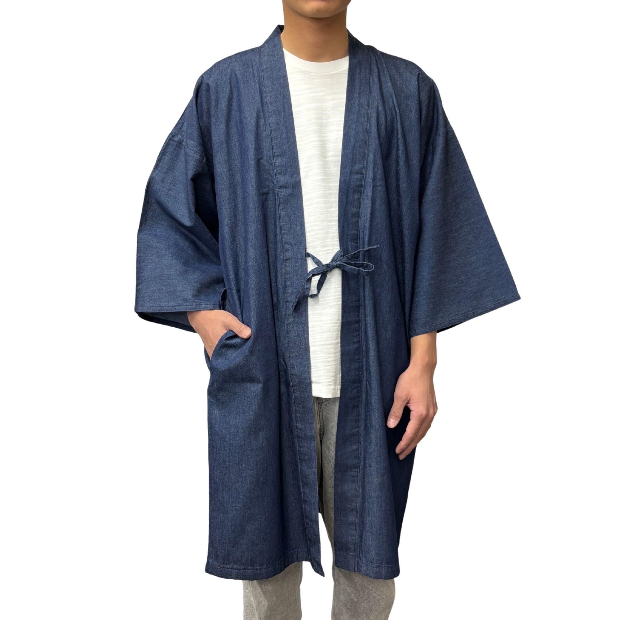 Amazon | [江戸てん] はっぴ 先染デニム生地 4.5オンス薄手 長半纏