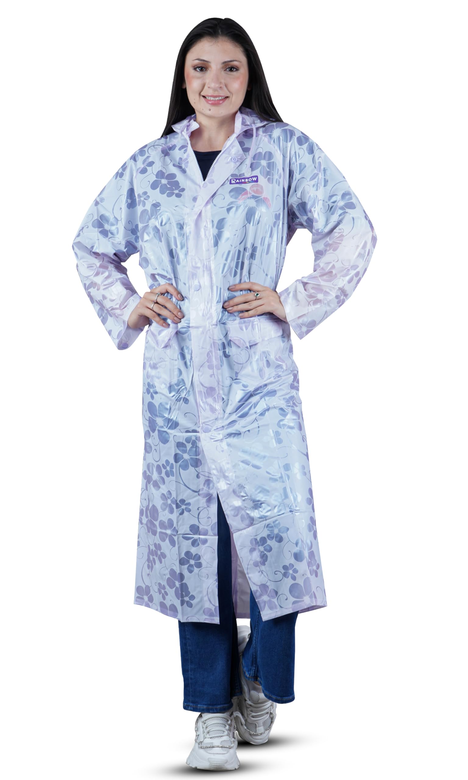 Raincoat for Women Ladies Lightweight Rain Jackets Self Design Knee Length Longcoat/Raincoat With Adjustable Hood-image-35