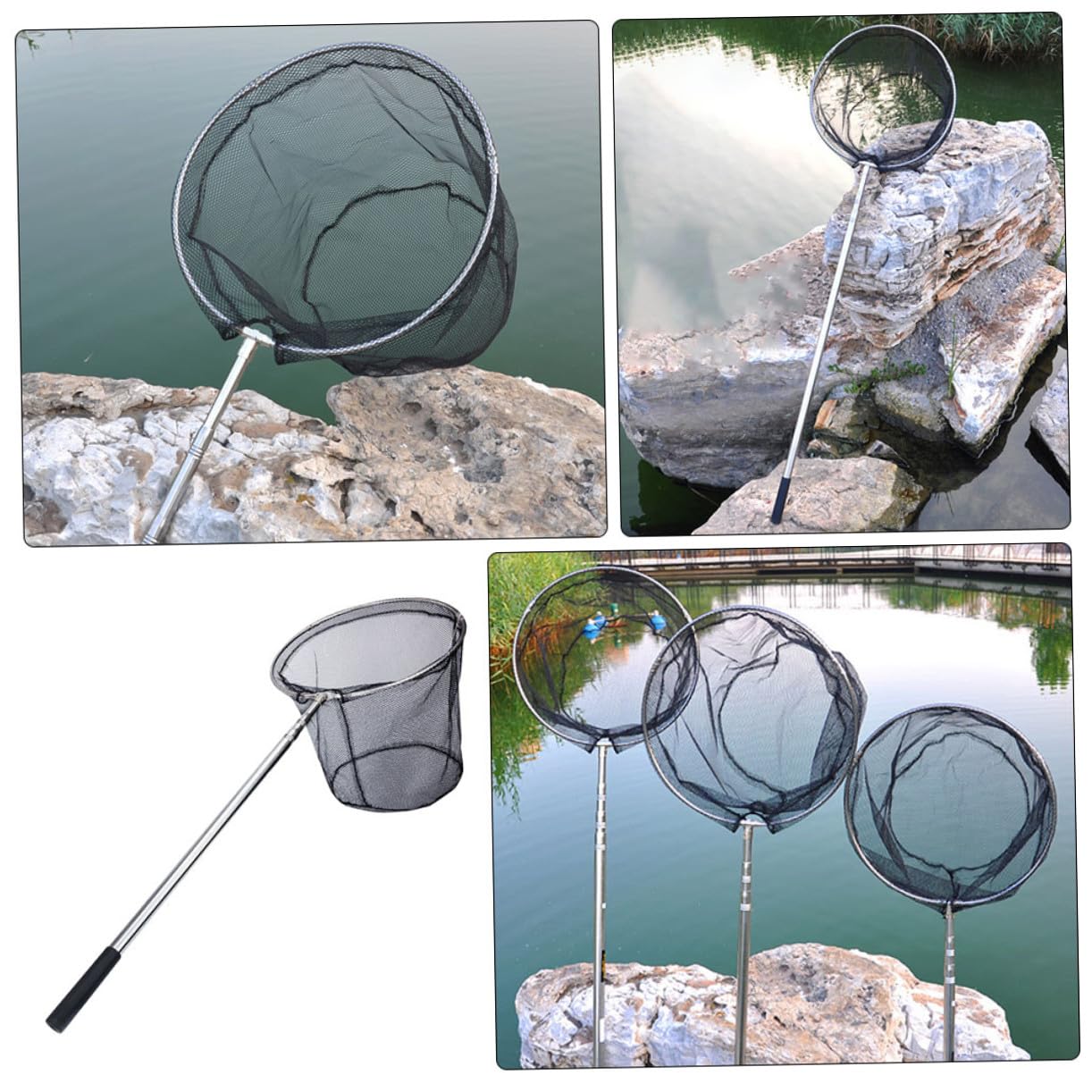 BESPORTBLE Filet De Pêche en Acier Inoxydable Pliable Manche Télescopique Facile À Transporter