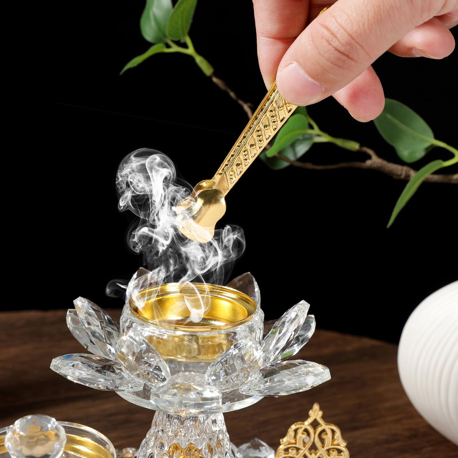 Set di bruciatori di incenso in vetro con vassoio a specchio, design floreale, stile arabo, per meditazione, decorazioni, set di bruciatori d'incenso dal Medio Oriente