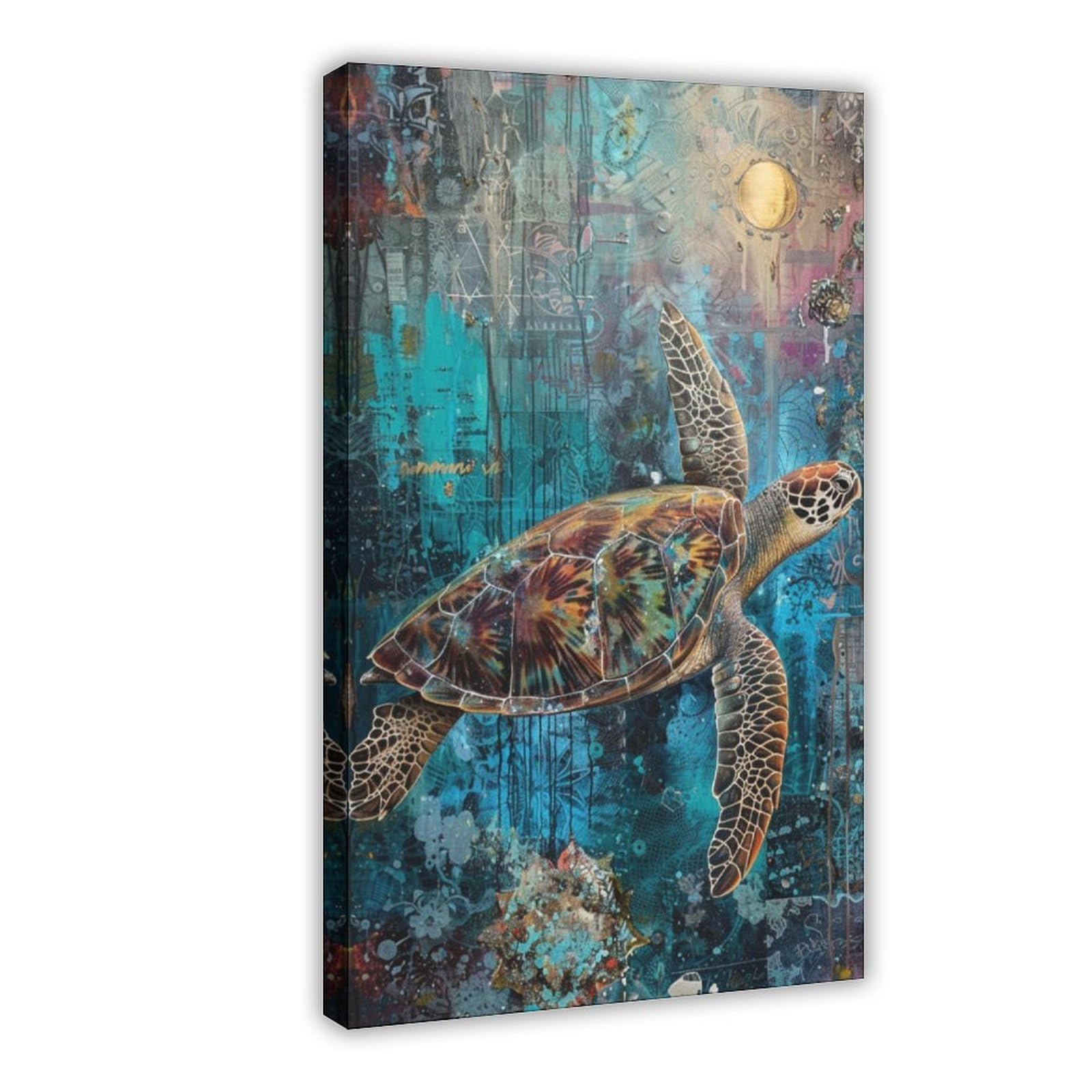 Qnvjqkdsi Frame Sea Turtle Ocean Wildlife, Colorful Underwater Art Canvas Poster Wall Art Decor Print Picture Paintings For Living Room Bedroom Decoration 24" L X 36" W