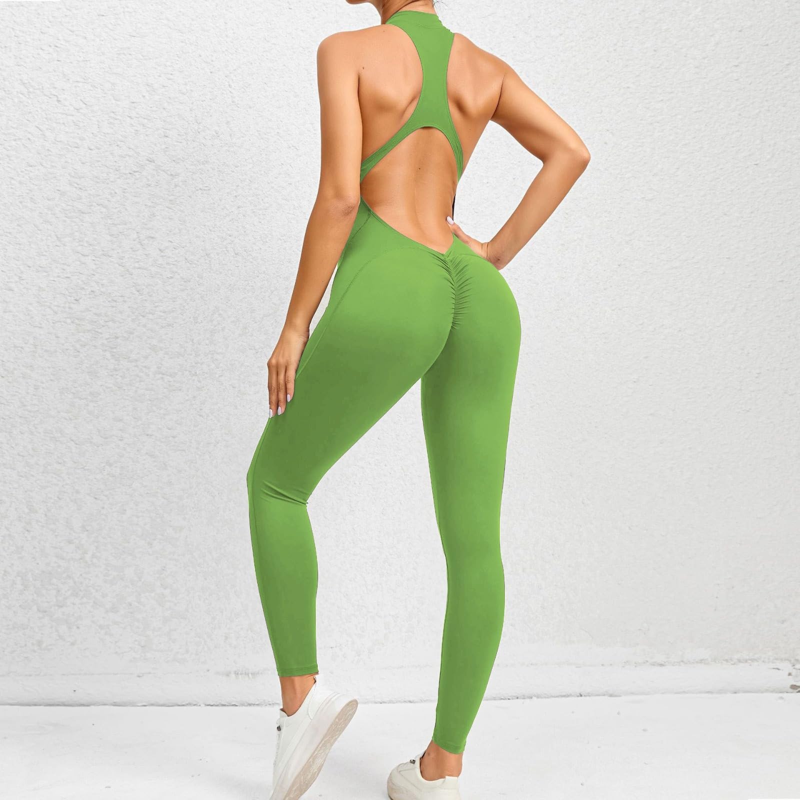 Combinaison sexy sans manches avec col en V et fermeture éclair pour femme - Combinaison sans couture pour yoga, pilates, gym, course à pied