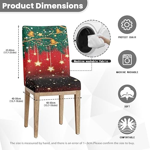 Miniatura 8 de Rnyleeg Juego de 1 funda protectora para silla de comedor con estampado de campanas de pino sin brazos para sala de estar, diseño de campana, suave