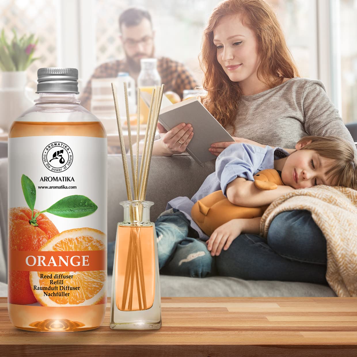 Recambio de Difusor con Aceite Esencial de Naranja 2x500ml - Fragancia para Hogar - Ambientador de Aire - Difusor Perfumado para Aromaterapia - SPA - Hogar - Cocina - Baño