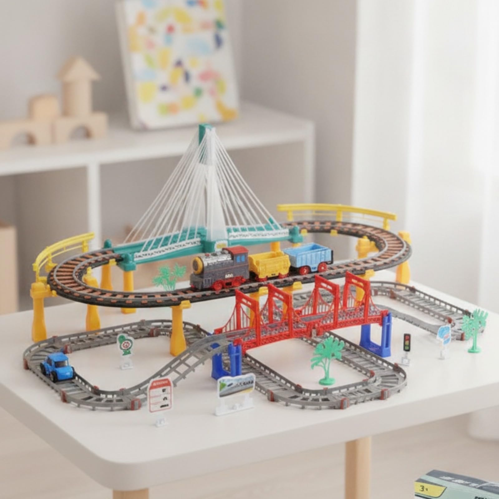 Tren Eléctrico Juguete Educativo | ensamblable, Circuito Ferroviario con Coche Juguete, 3D
