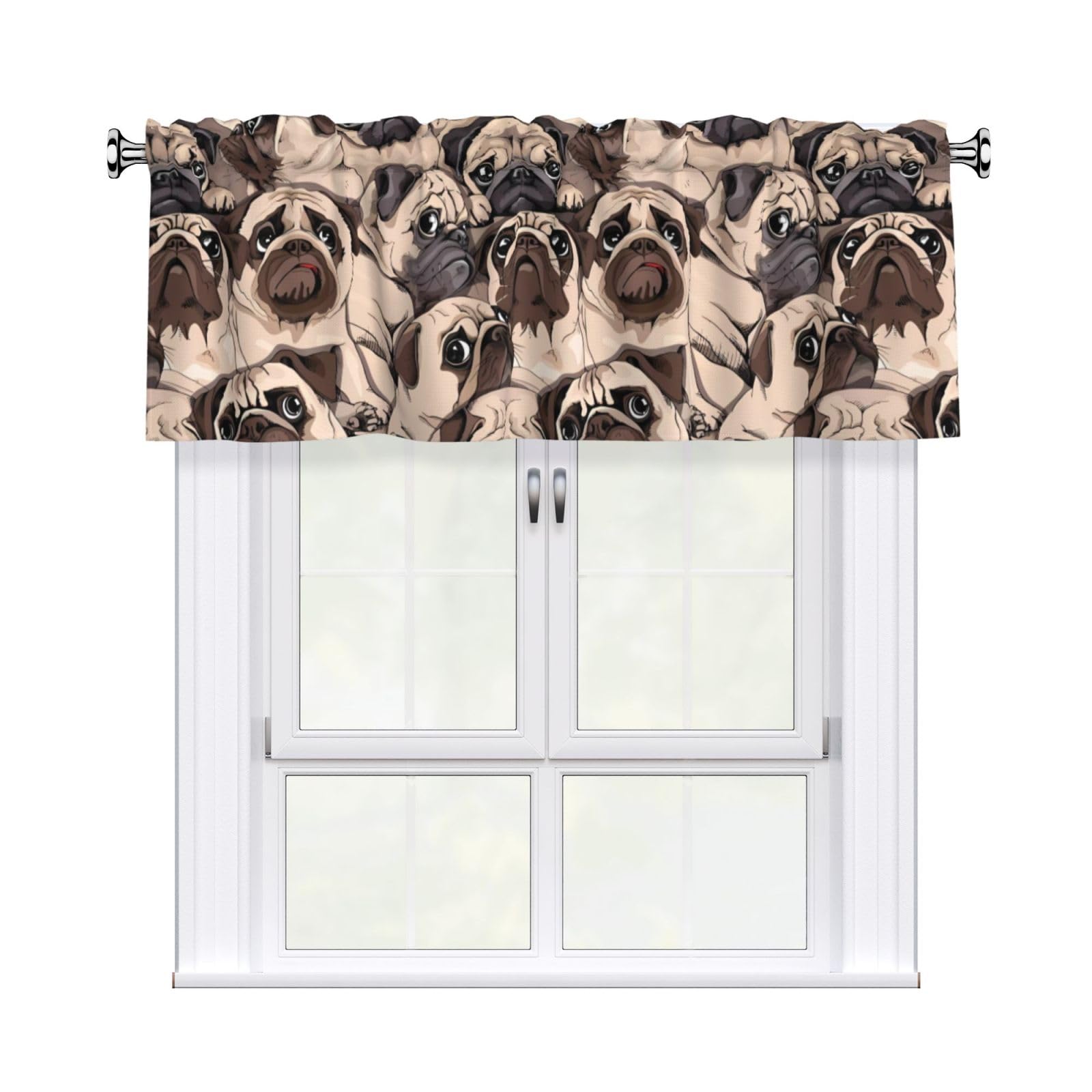 WHJSHOP dog Prints Curtain Valance 54x18 Inch - Peach Skin Window Layer with Delicate Print, Filtered Light for Kitchen Use
