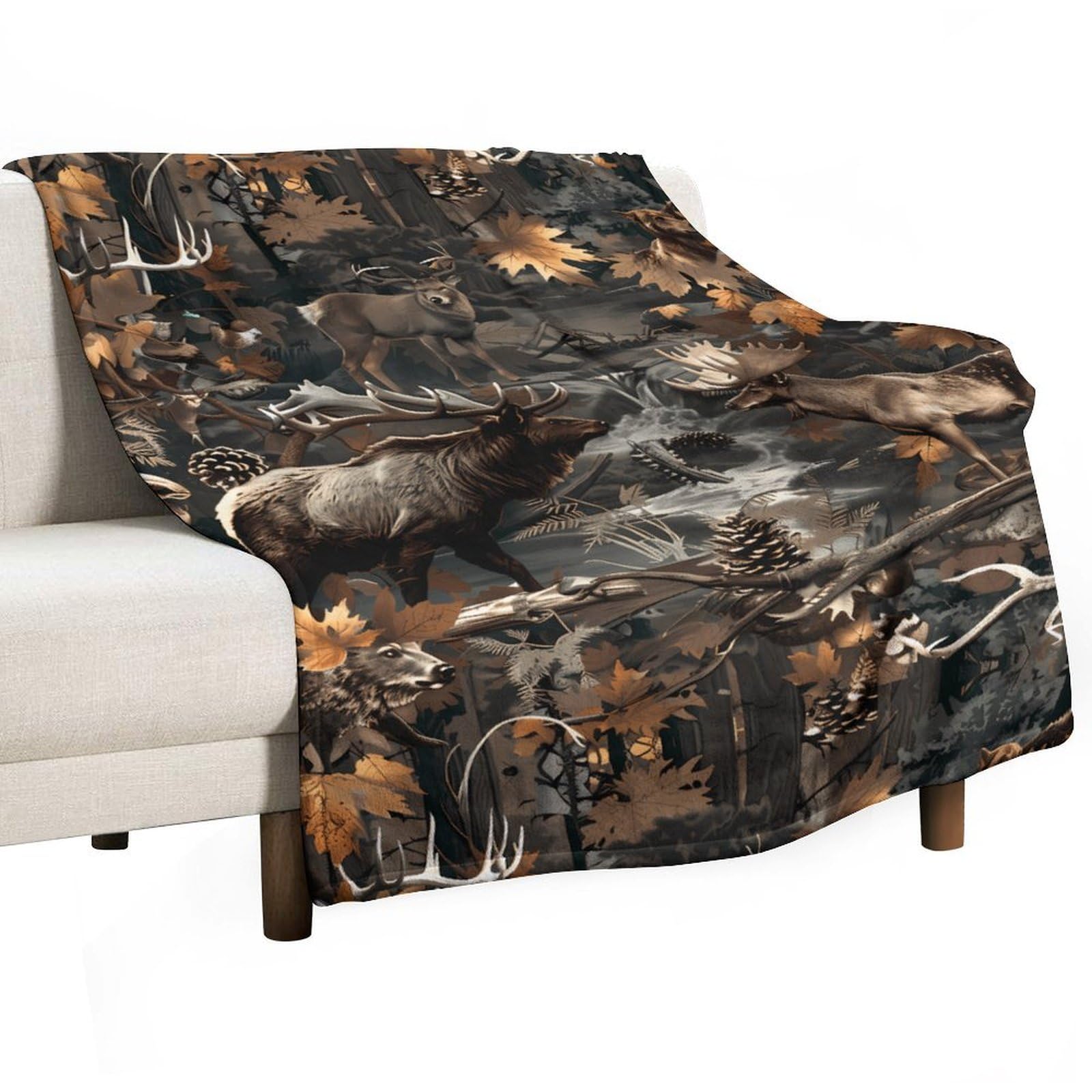 Cgsbngha Style Deer Hunting Camouflage Bear Flannel Fleece Blanket Lightweight Soft Throw Blankets For Sofa Couch Bed Chair